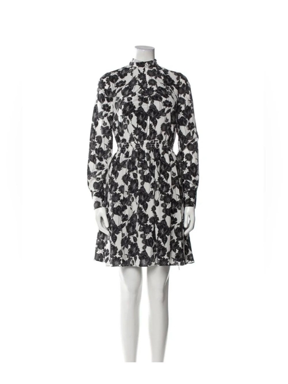 Jason Wu Black and White Floral High-Neck Mini Dress - Picture 2 of 6